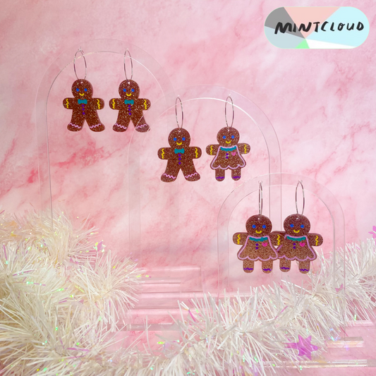 Christmas Earrings - Gingerbread People Painted