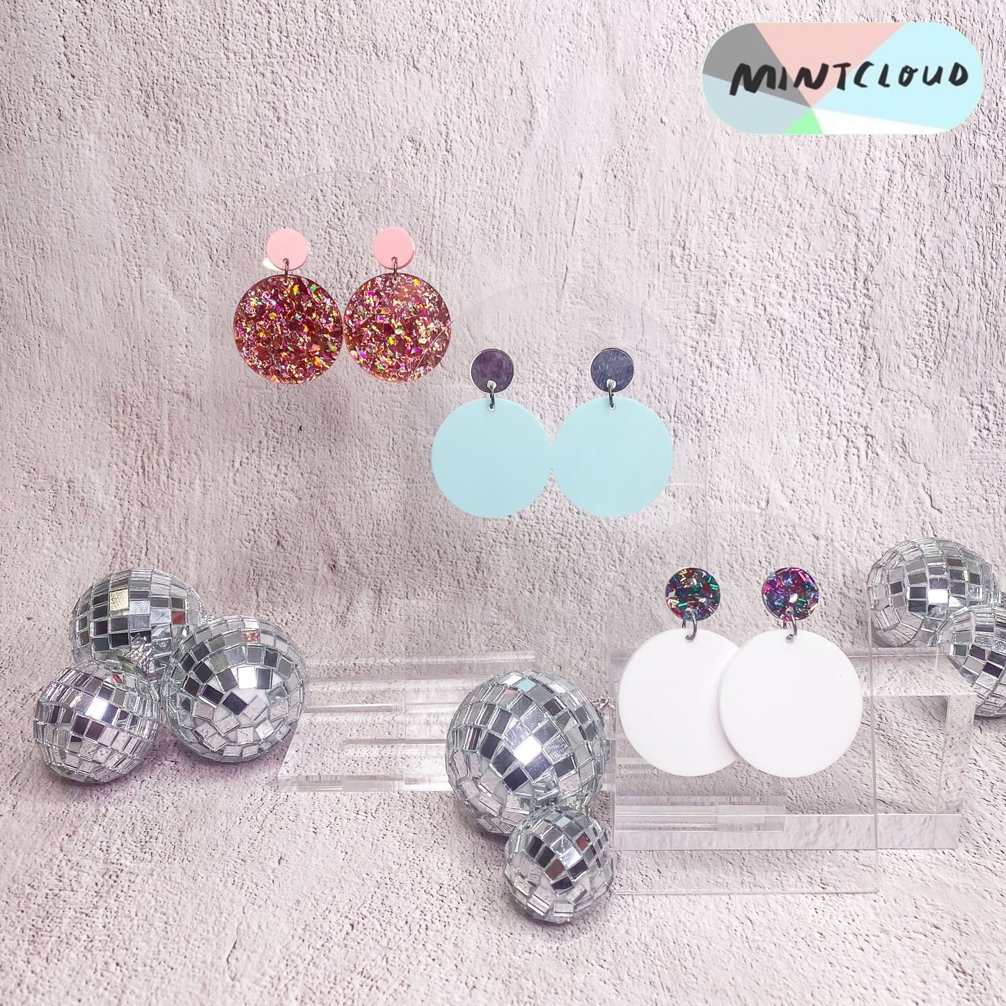 Disco Glitzy Pop Dangles - Various Colours From Mintcloud Studio, an online jewellery store based in Adelaide South Australia