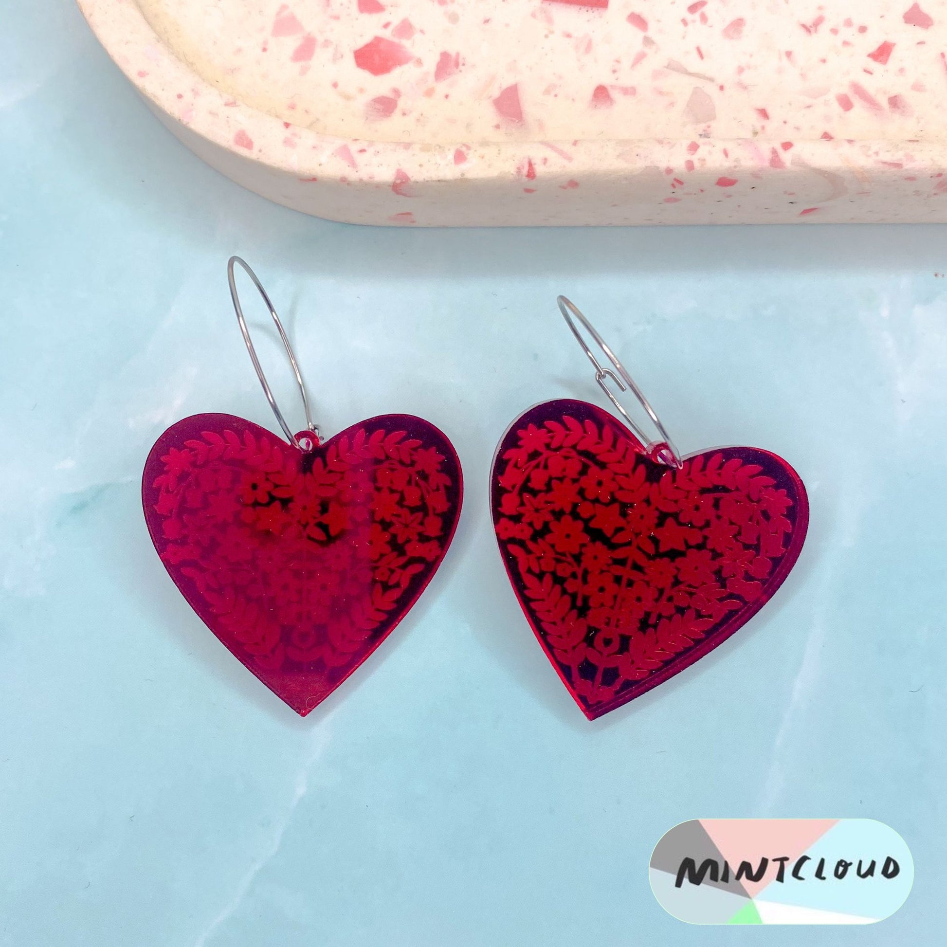 Etched Hearts Dangles - Various Colours From Mintcloud Studio, an online jewellery store based in Adelaide South Australia