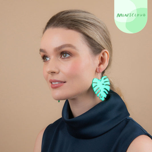 Large Monstera Leaf Dangles From Mintcloud Studio, an online jewellery store based in Adelaide South Australia
