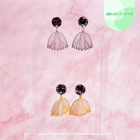 Brass Dangles - Black Disco Flower From Mintcloud Studio, an online jewellery store based in Adelaide South Australia