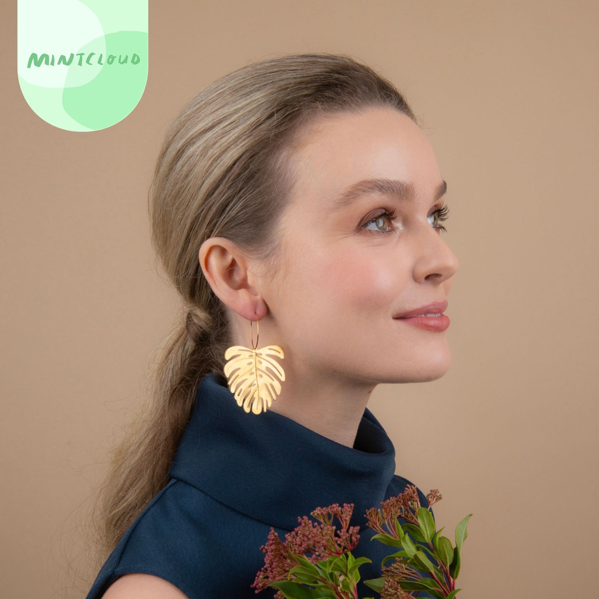 Brass Dangles - Large Monstera From Mintcloud Studio, an online jewellery store based in Adelaide South Australia