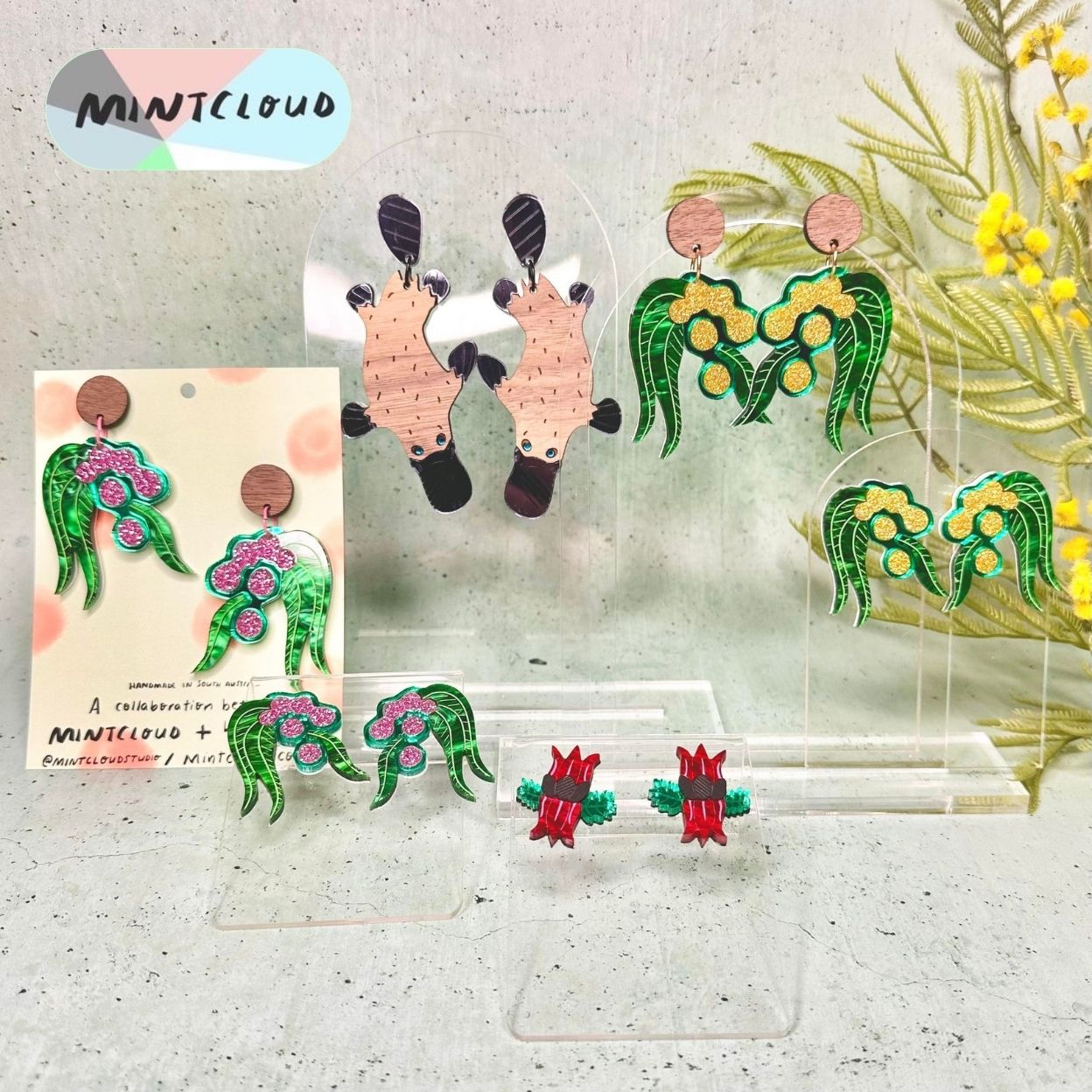 Mintcloud x Little Harlequin Studio Collaboration Earrings - Sturt's Desert Pea Studs