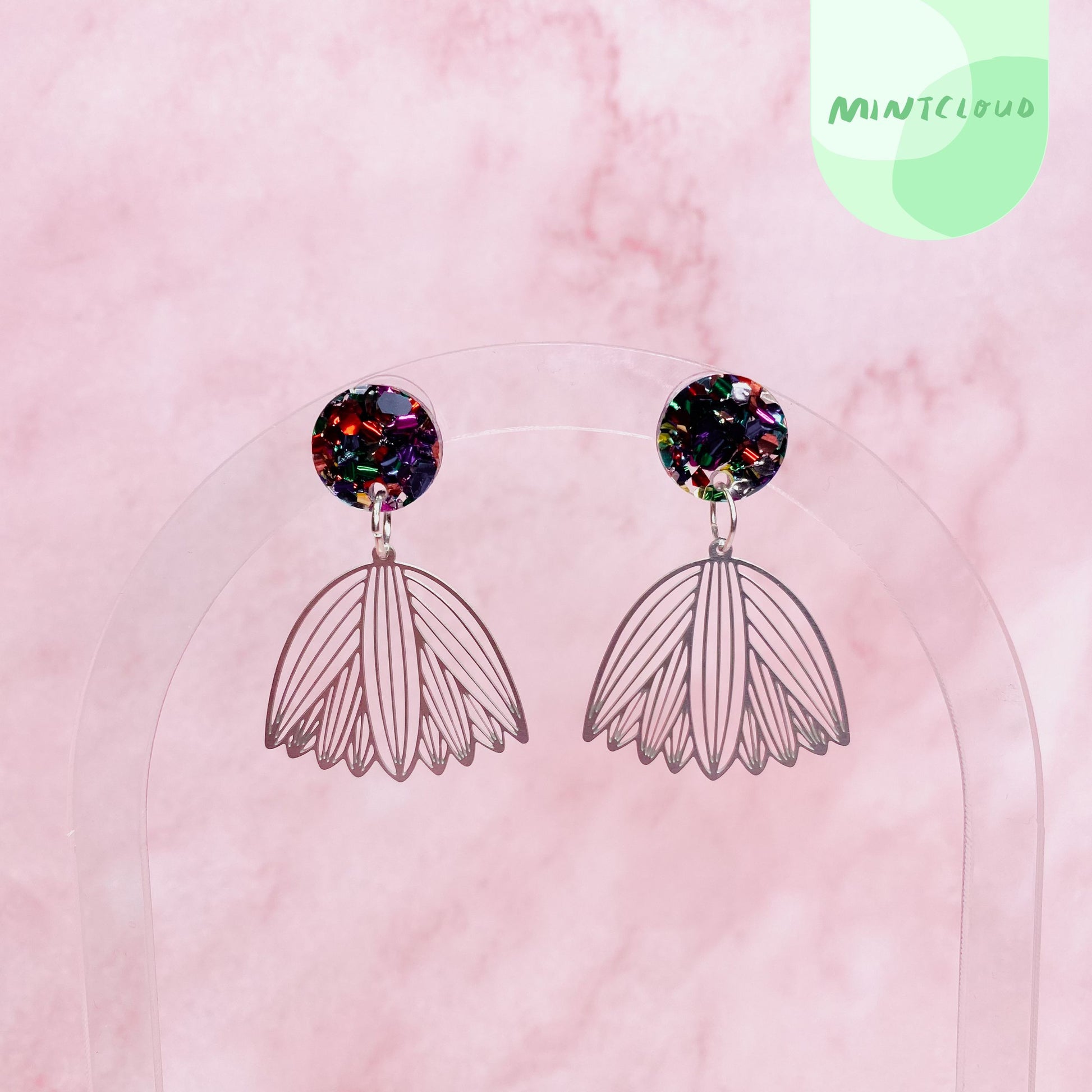 Brass Dangles - Black Disco Flower From Mintcloud Studio, an online jewellery store based in Adelaide South Australia