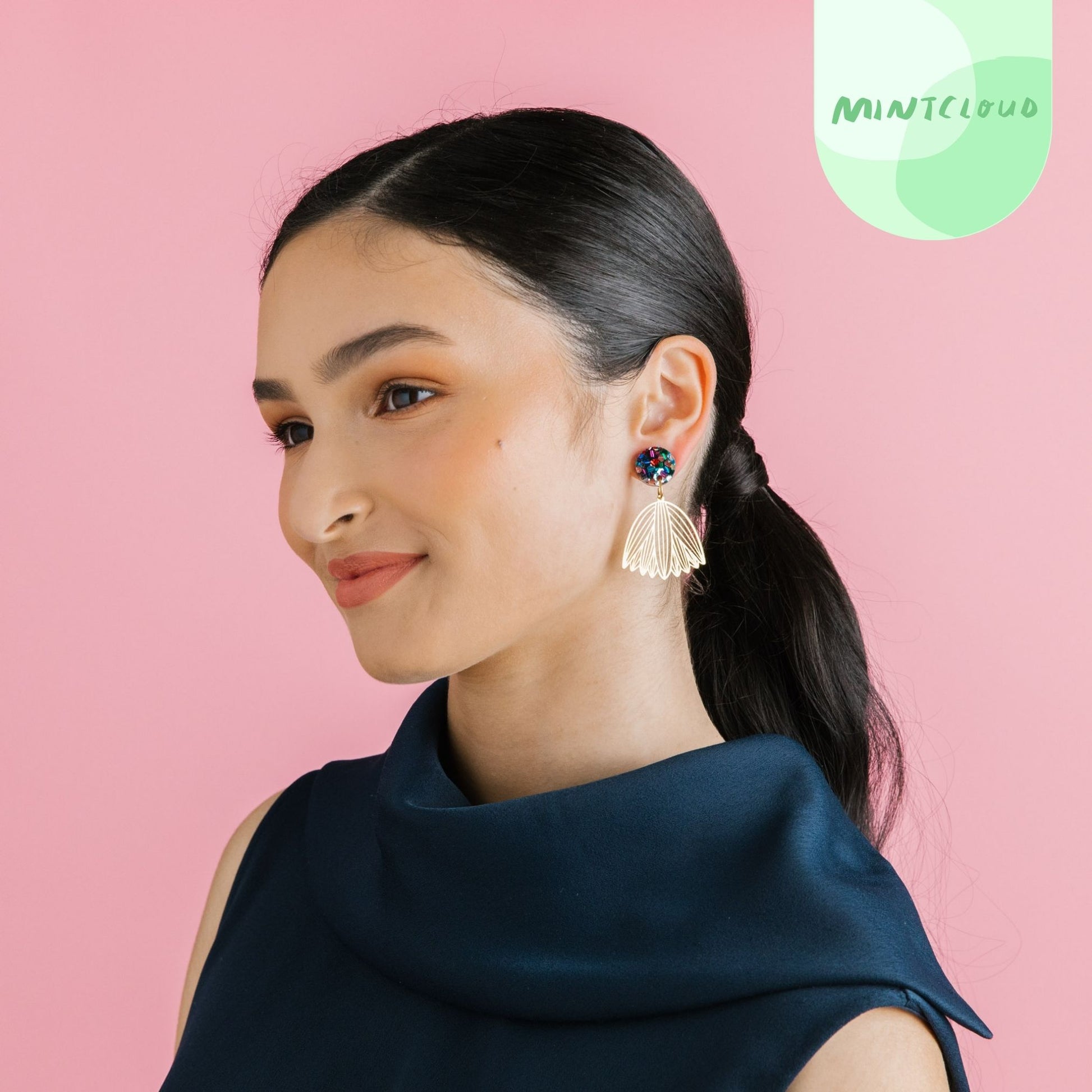 Brass Dangles - Black Disco Flower From Mintcloud Studio, an online jewellery store based in Adelaide South Australia