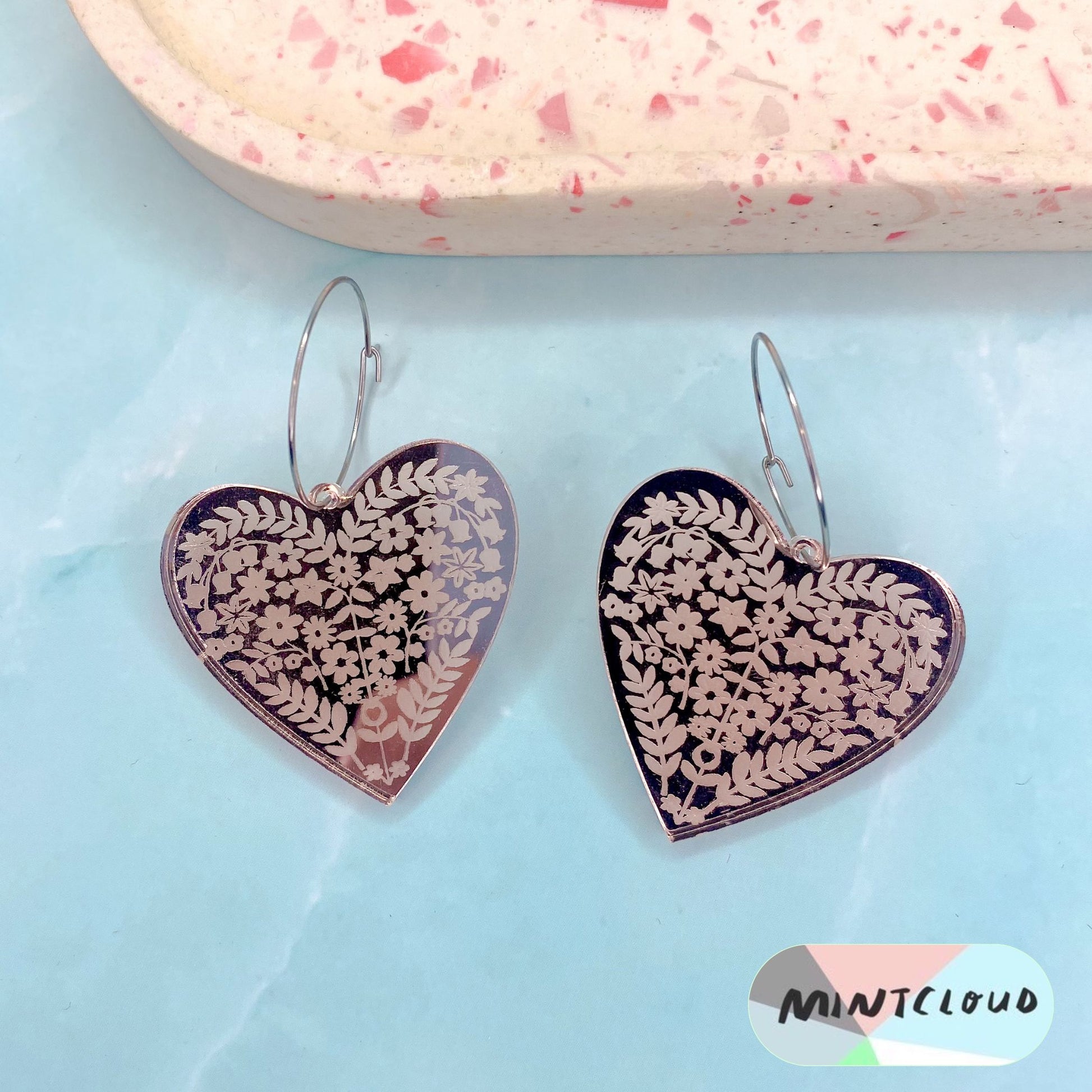 Etched Hearts Dangles - Various Colours From Mintcloud Studio, an online jewellery store based in Adelaide South Australia