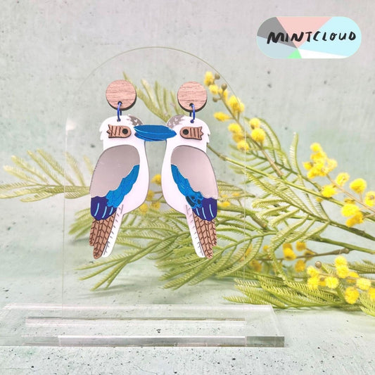 Mintcloud x Little Harlequin Studio Collaboration Earrings - Kevin The Kookaburra Dangles