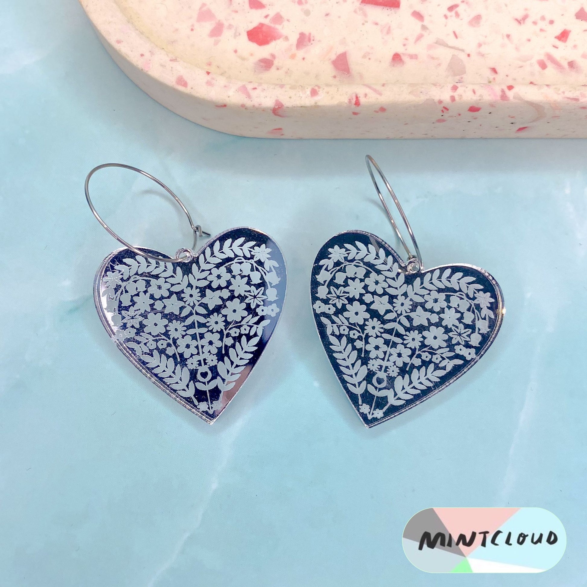 Etched Hearts Dangles - Various Colours From Mintcloud Studio, an online jewellery store based in Adelaide South Australia