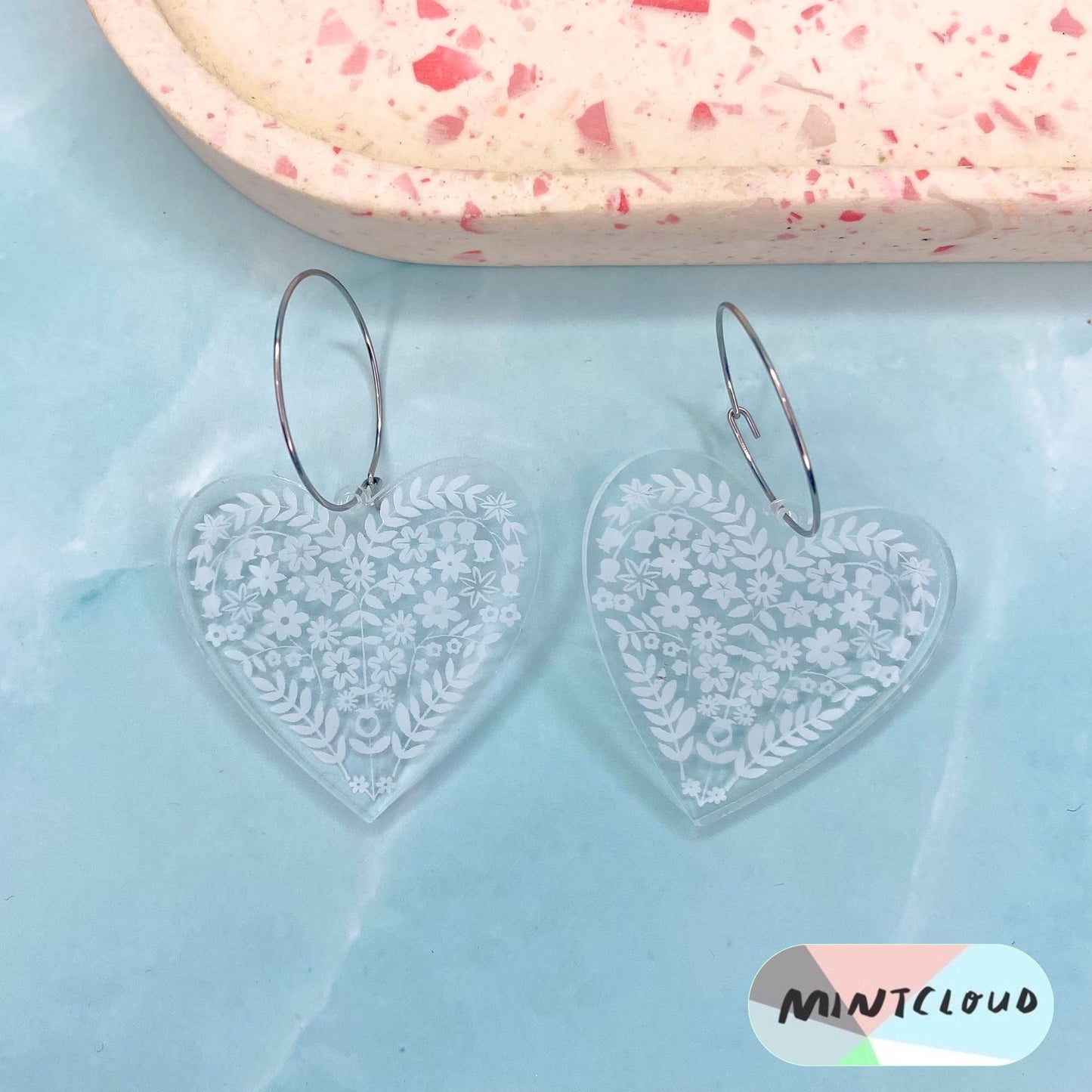 Etched Hearts Dangles - Various Colours From Mintcloud Studio, an online jewellery store based in Adelaide South Australia