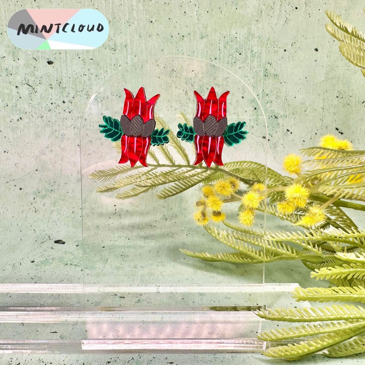 Mintcloud x Little Harlequin Studio Collaboration Earrings - Sturt's Desert Pea Studs