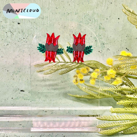 Mintcloud x Little Harlequin Studio Collaboration Earrings - Sturt's Desert Pea Studs