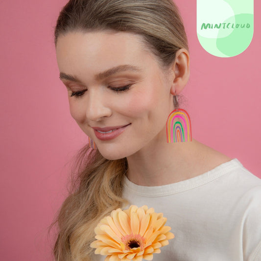 Hand Painted Rainbow Dangles - Various Designs  From Mintcloud Studio, an online jewellery store based in Adelaide South Australia