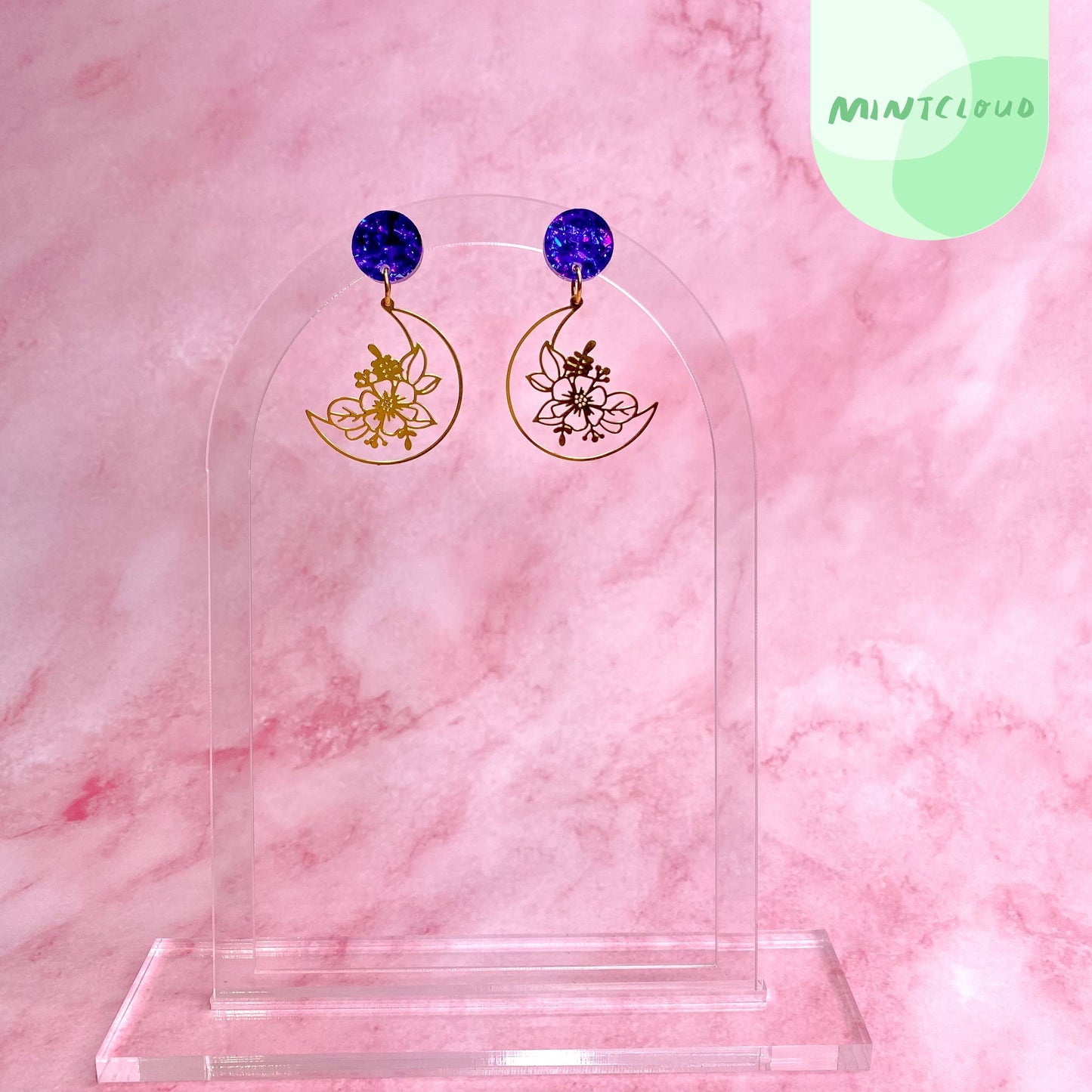 Brass Dangles - Moon Bloom From Mintcloud Studio, an online jewellery store based in Adelaide South Australia