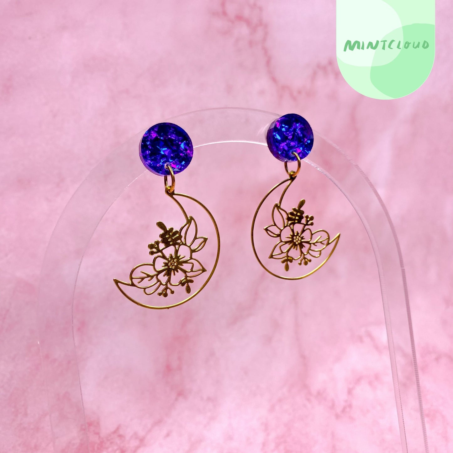 Brass Dangles - Moon Bloom From Mintcloud Studio, an online jewellery store based in Adelaide South Australia