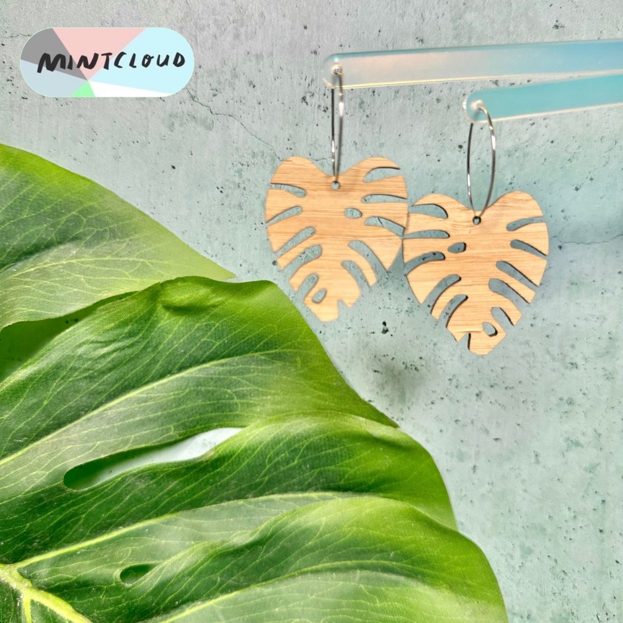 Medium Monstera Leaf Dangles From Mintcloud Studio, an online jewellery store based in Adelaide South Australia