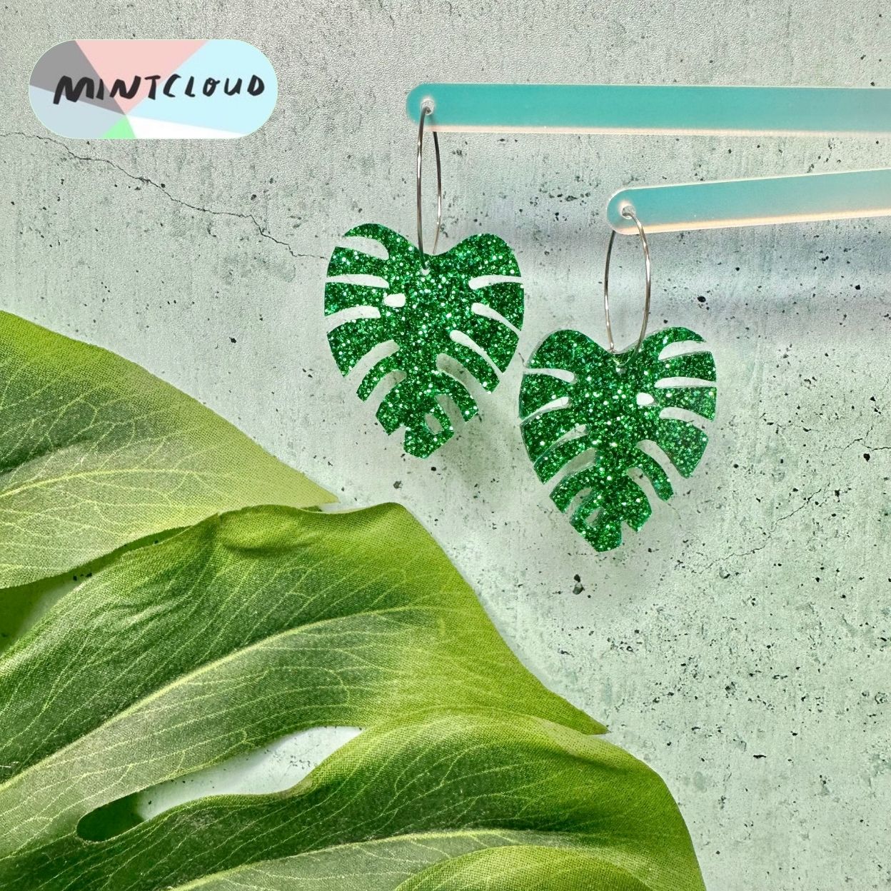 Medium Monstera Leaf Dangles From Mintcloud Studio, an online jewellery store based in Adelaide South Australia