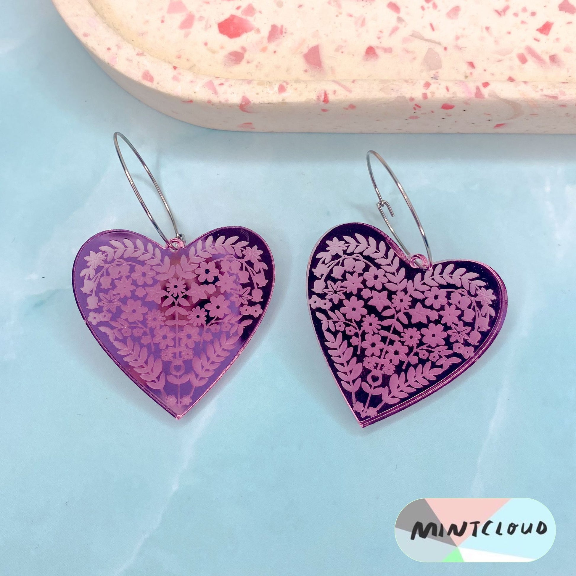 Etched Hearts Dangles - Various Colours From Mintcloud Studio, an online jewellery store based in Adelaide South Australia