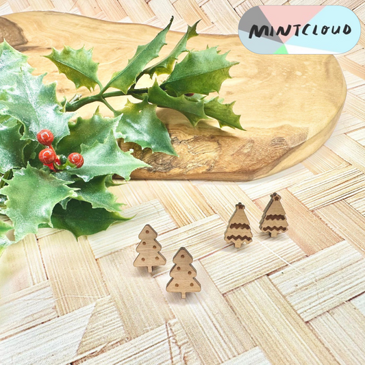 Christmas Earrings - Cherrywood Tree Studs