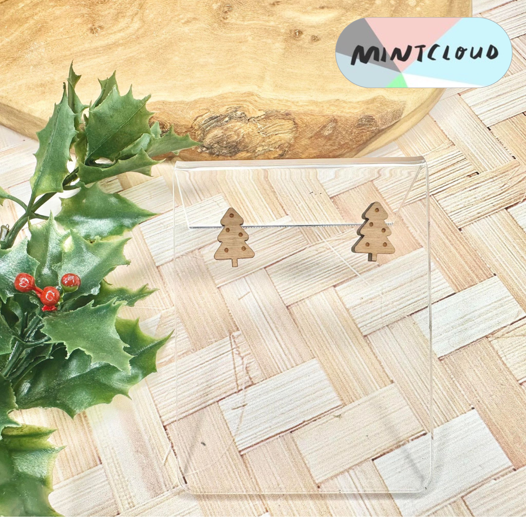 Christmas Earrings - Cherrywood Tree Studs