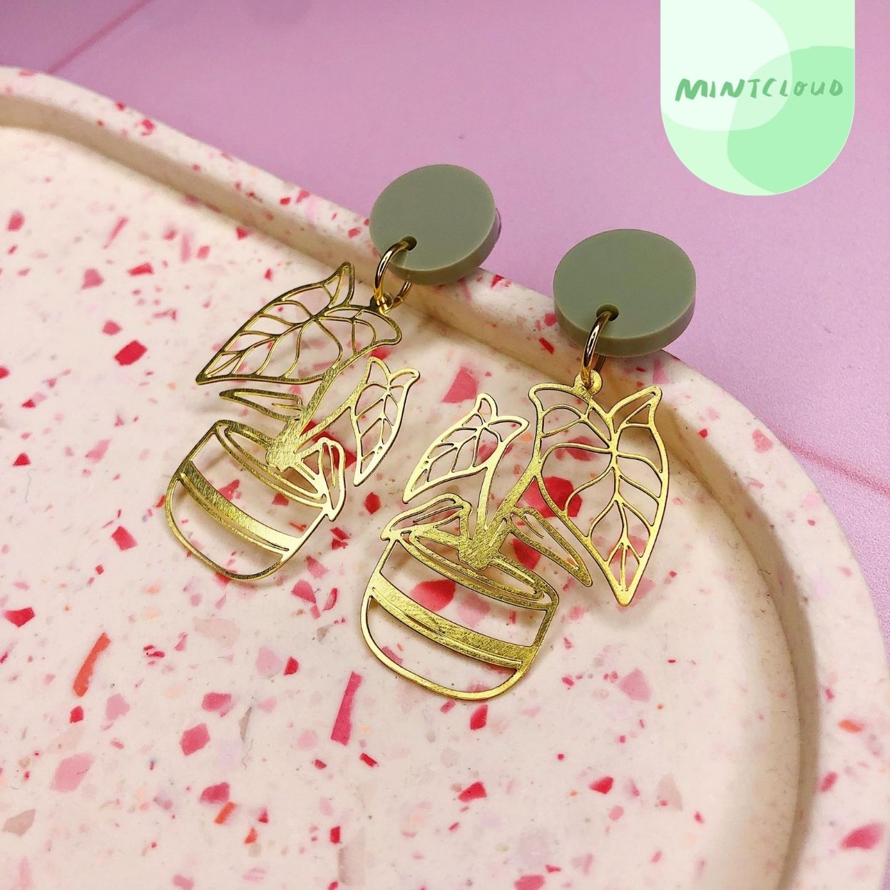 Brass Dangles - Pot Plant From Mintcloud Studio, an online jewellery store based in Adelaide South Australia