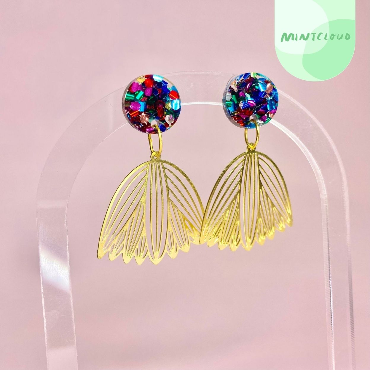 Brass Dangles - Black Disco Flower From Mintcloud Studio, an online jewellery store based in Adelaide South Australia