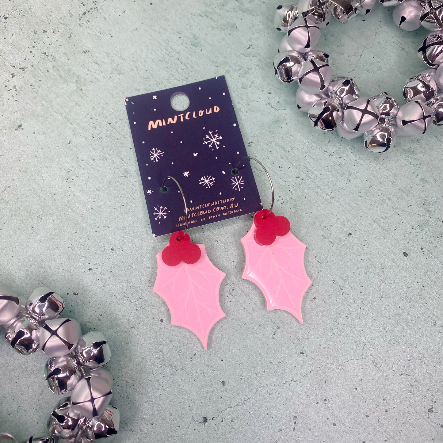 Christmas Earrings - Pink Holly