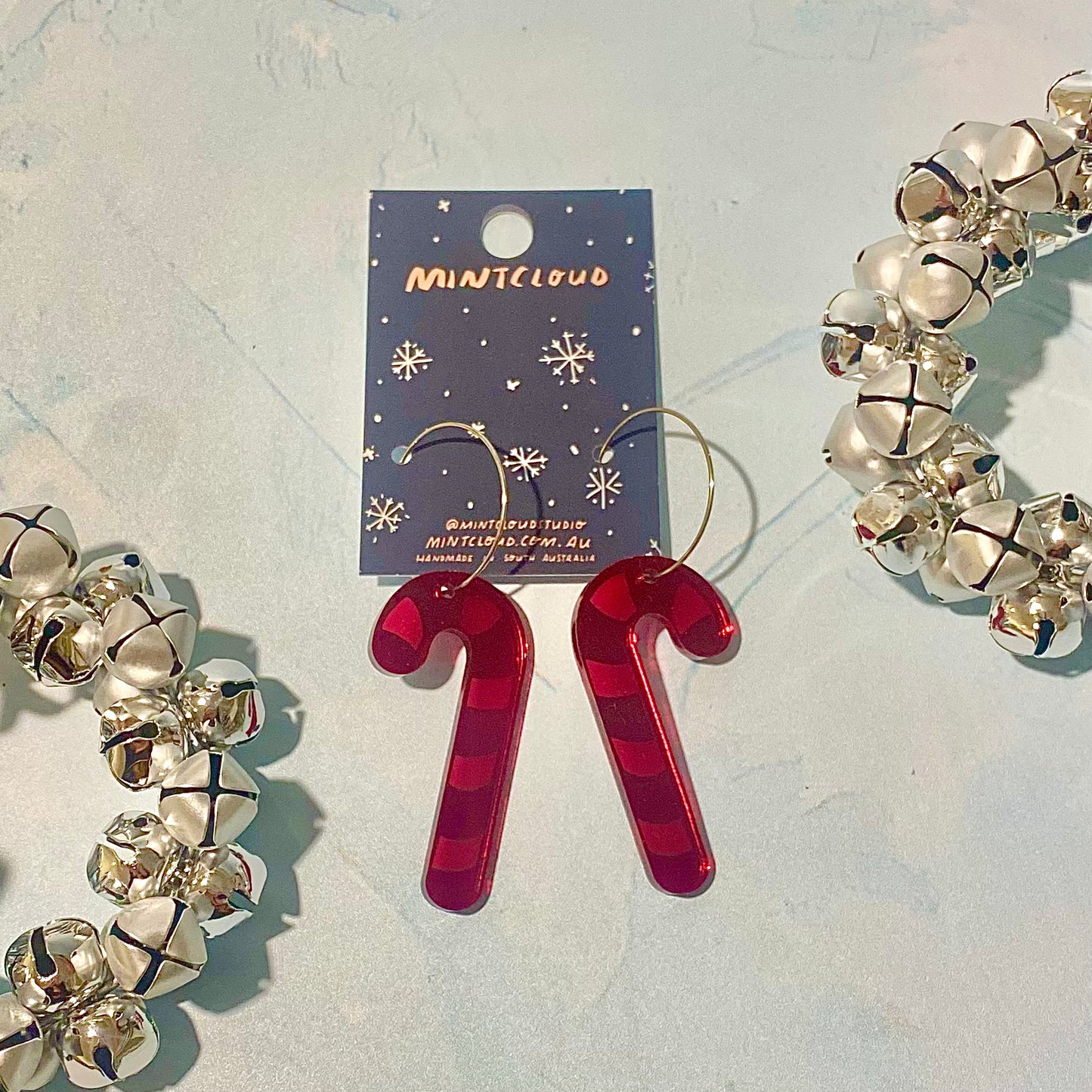 Christmas Earrings - Candy Cane Red Mirror