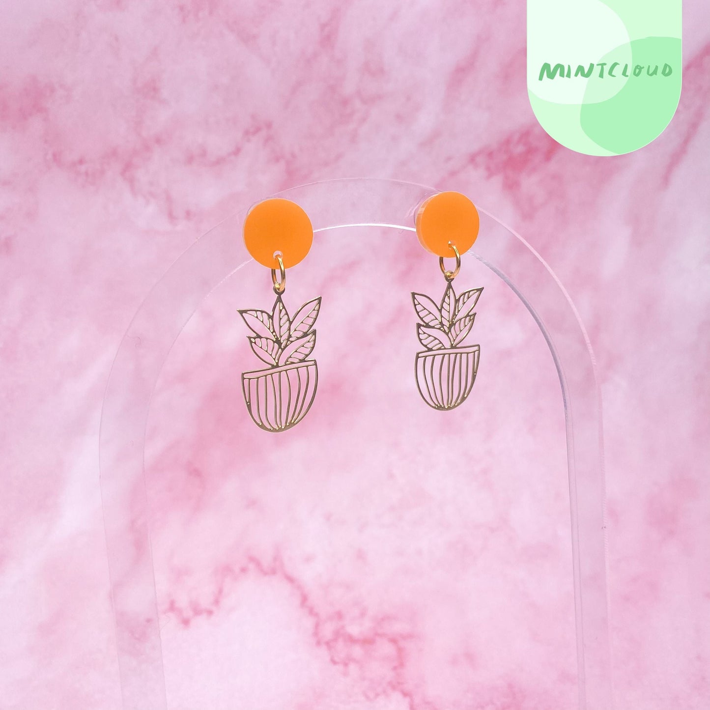 Brass Dangles - Retro Pot Plant From Mintcloud Studio, an online jewellery store based in Adelaide South Australia