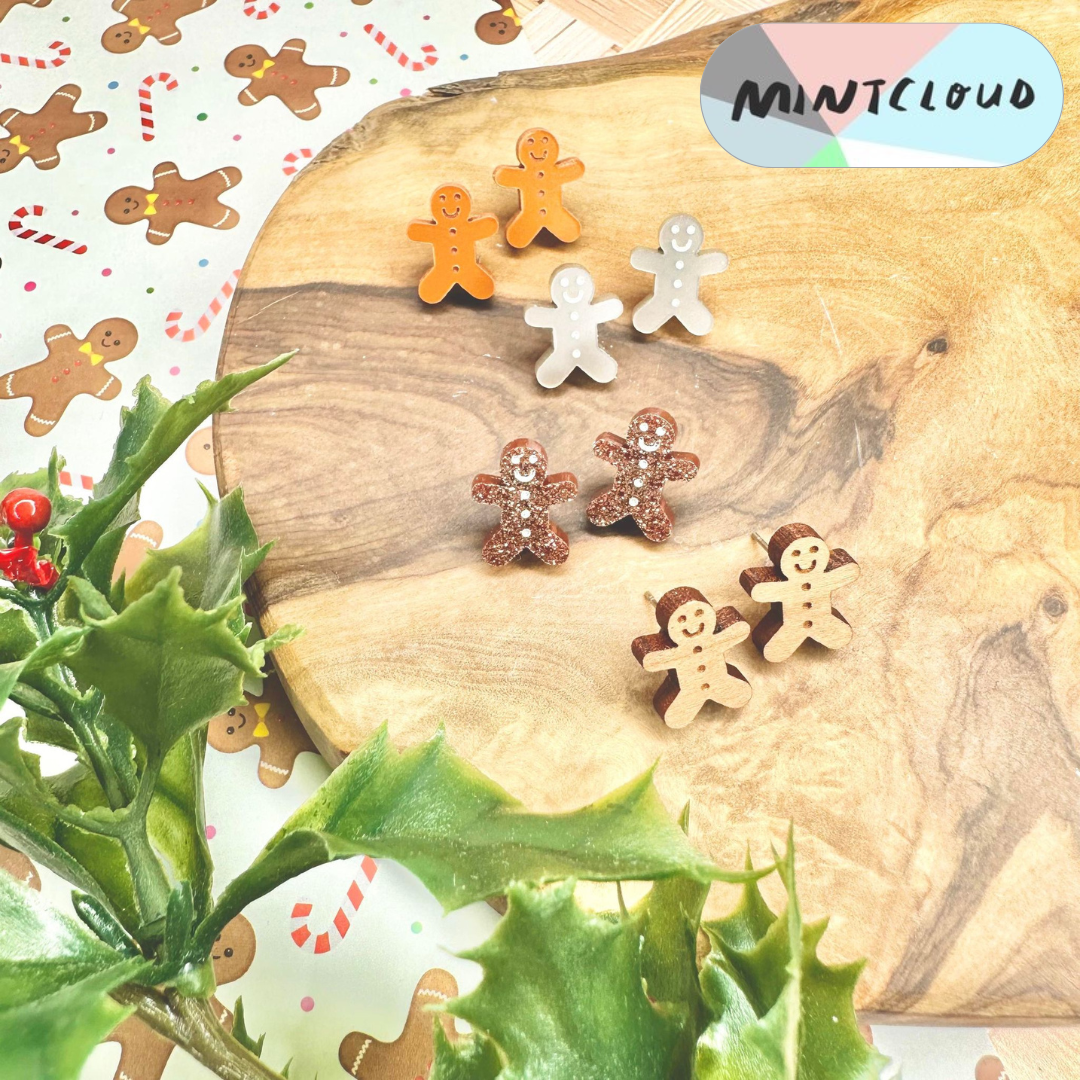 Christmas Stud Earrings - Gingerbread People Various Colours