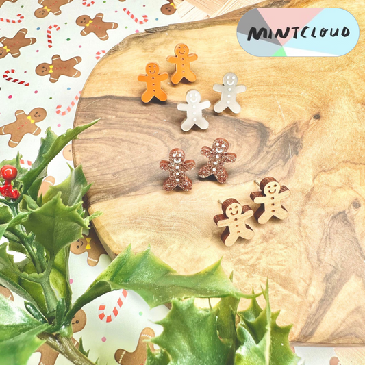 Christmas Stud Earrings - Gingerbread People Various Colours