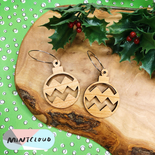 Christmas Earrings - Bauble Cherrywood