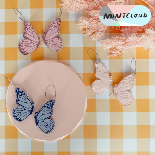 Double Butterfly Dangles - Various Colours  From Mintcloud Studio, an online jewellery store based in Adelaide South Australia