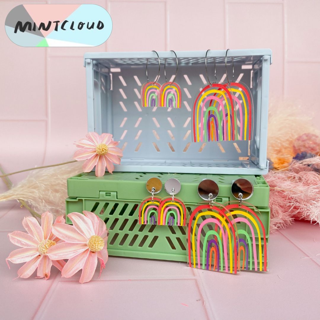 Hand Painted Rainbow Dangles - Various Designs From Mintcloud Studio, an online jewellery store based in Adelaide South Australia