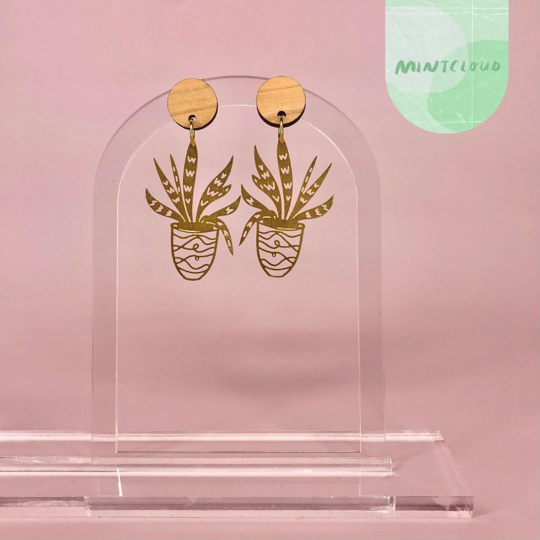 Brass Dangles - Snake Plant From Mintcloud Studio, an online jewellery store based in Adelaide South Australia