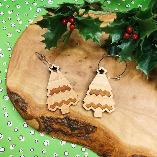 Christmas Earrings - Christmas Tree Cherrywood