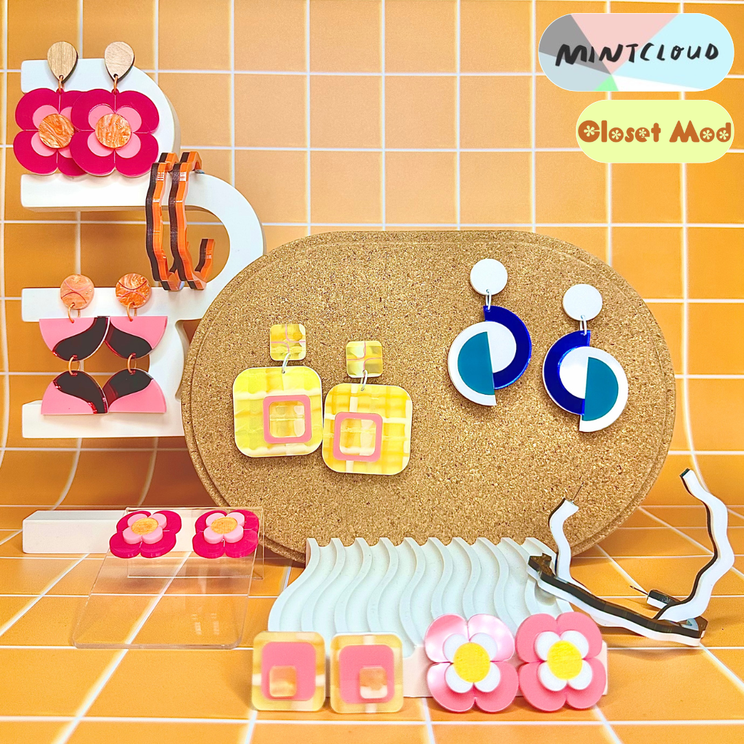 Closet Mod x Mintcloud Collaboration Earrings - The Plaid Stud From Mintcloud Studio, an online jewellery store based in Adelaide South Australia