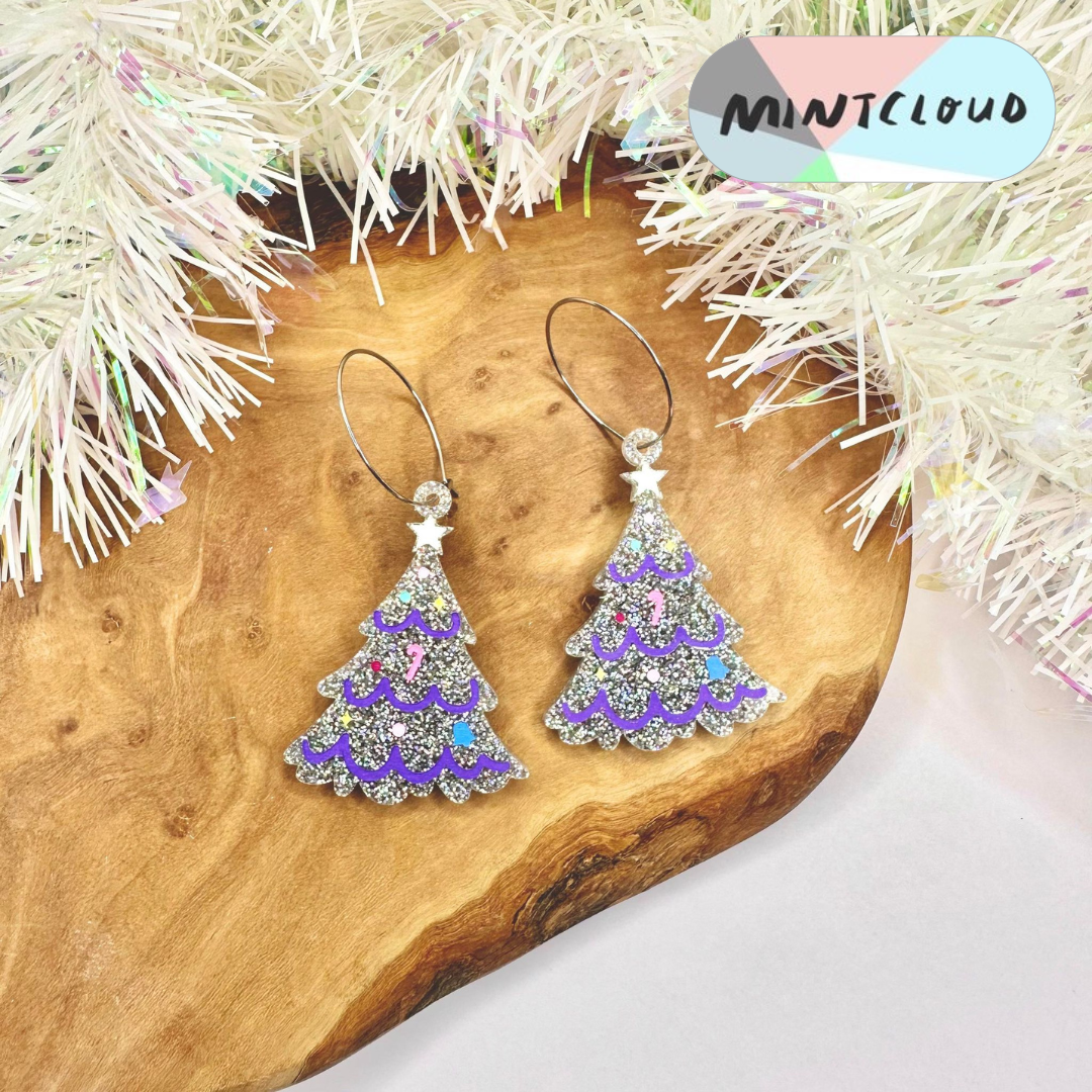 Christmas Earrings - Christmas Tree Painted