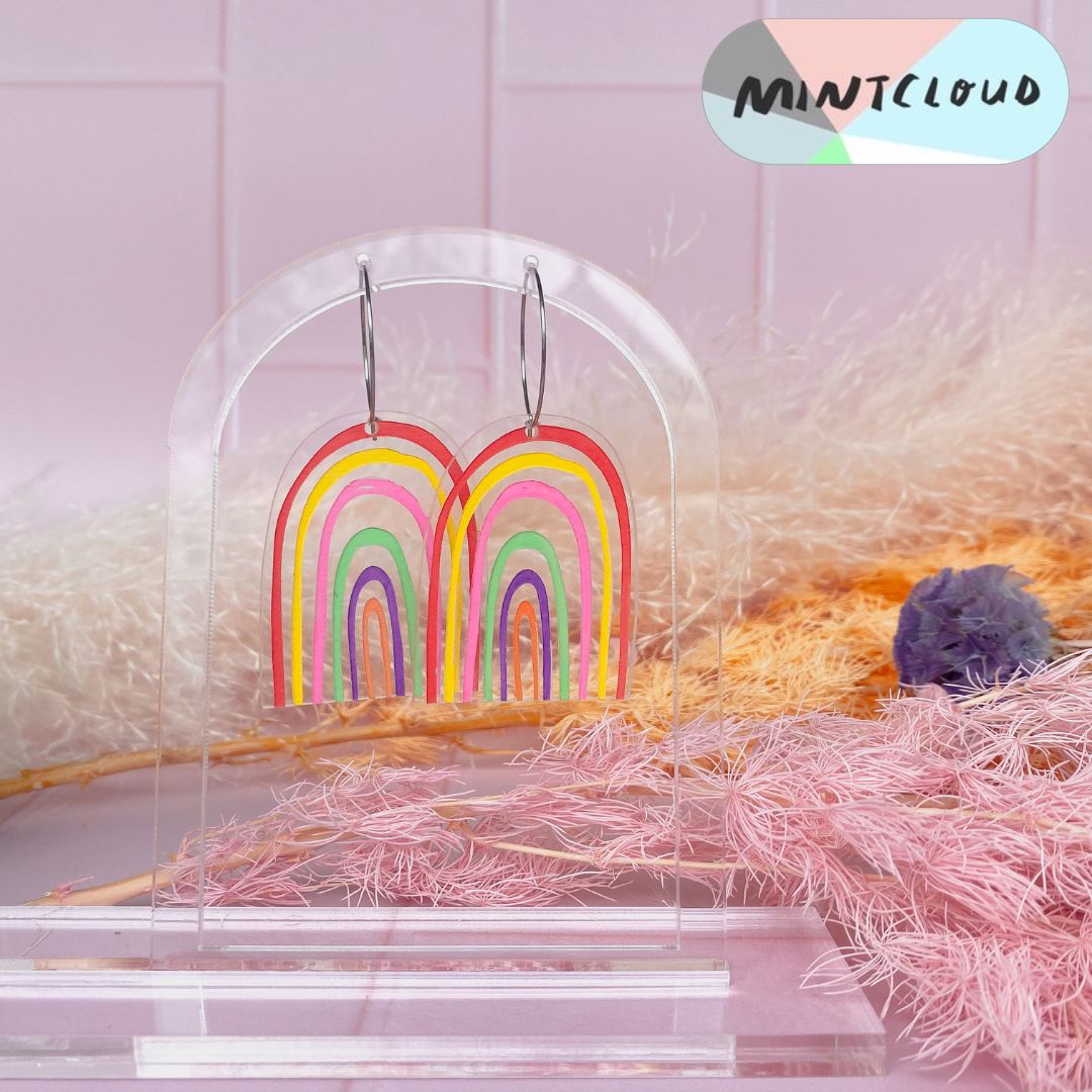 Hand Painted Rainbow Dangles - Various Designs From Mintcloud Studio, an online jewellery store based in Adelaide South Australia