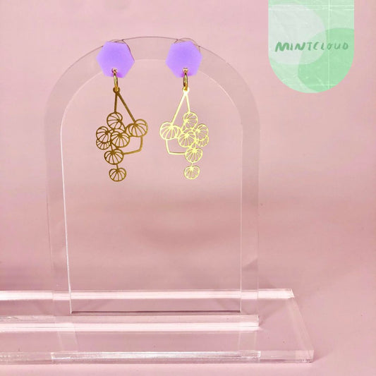 Brass Dangles - Money Plant From Mintcloud Studio, an online jewellery store based in Adelaide South Australia