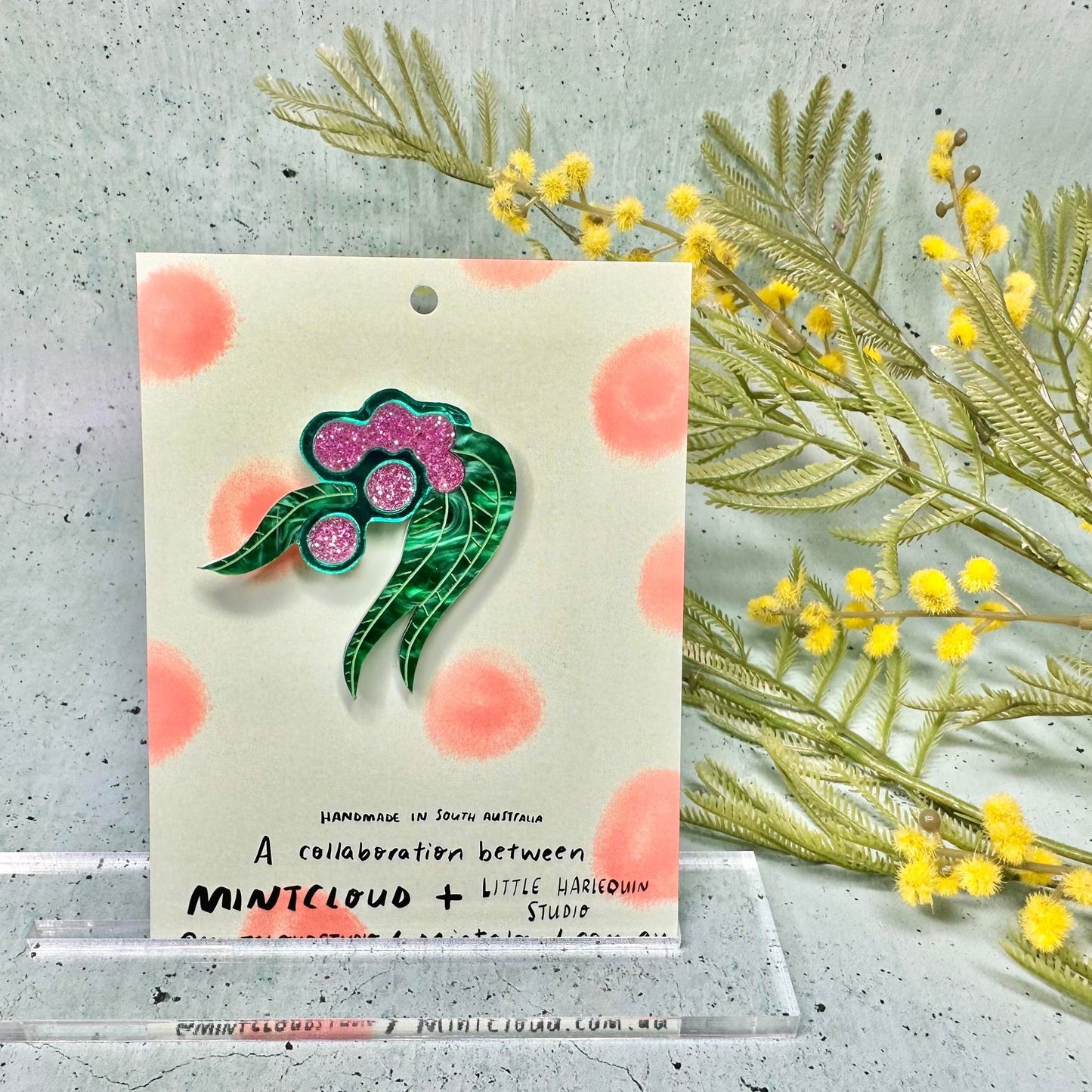 Mintcloud x Little Harlequin Studio Collaboration Brooch - Wattle