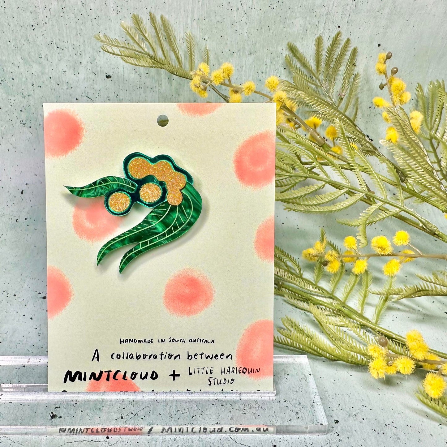 Mintcloud x Little Harlequin Studio Collaboration Brooch - Wattle