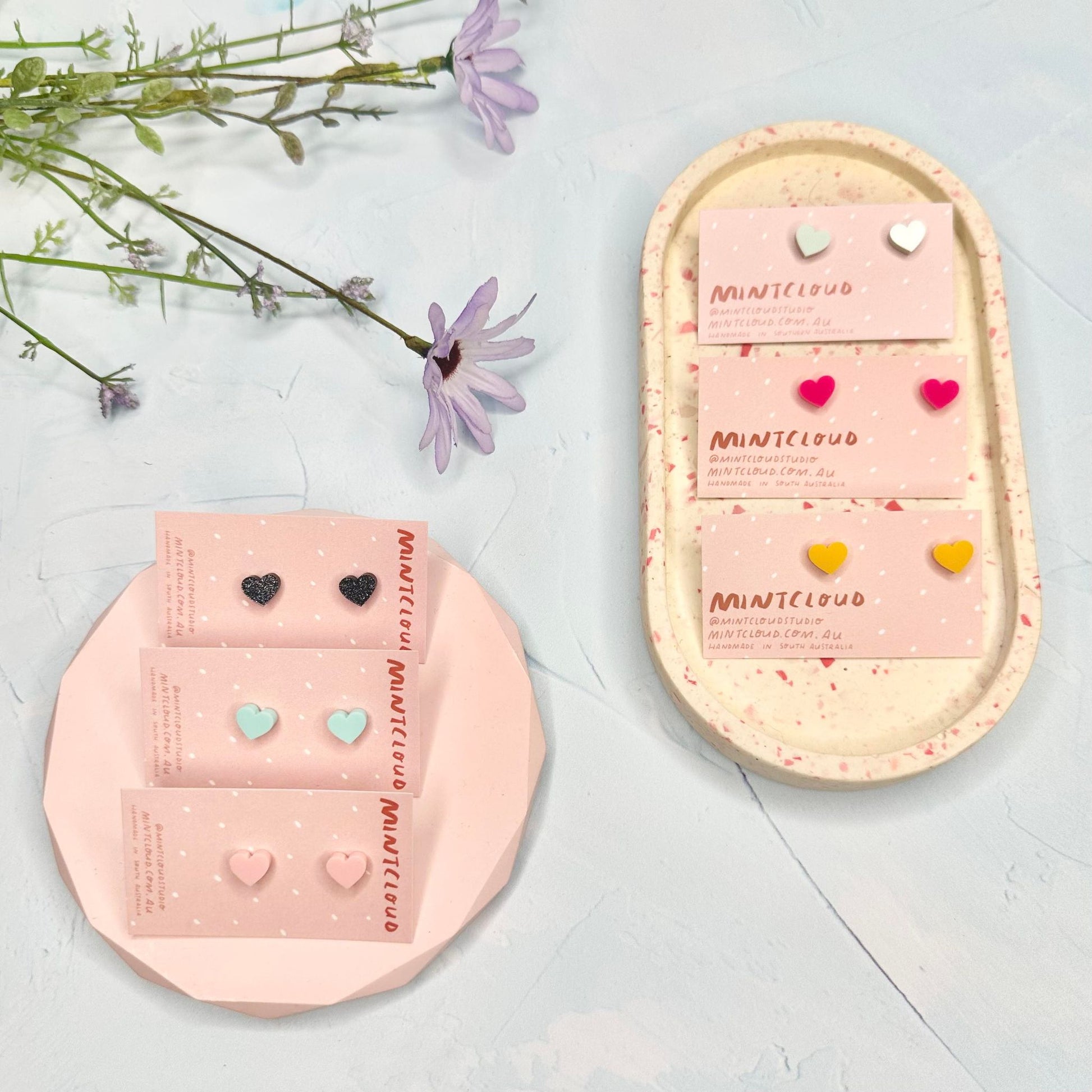 Heart Shaped Studs - Various colours From Mintcloud Studio, an online jewellery store based in Adelaide South Australia