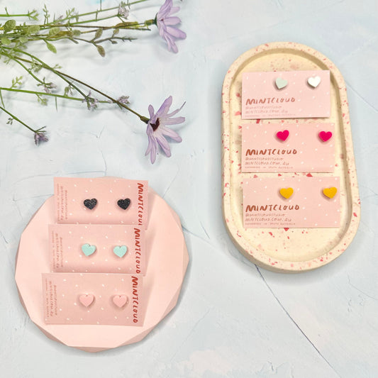 Heart Shaped Studs - Various colours From Mintcloud Studio, an online jewellery store based in Adelaide South Australia