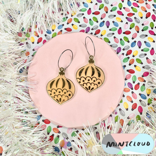 Christmas Earrings - Traditional Bauble Gold Mirror