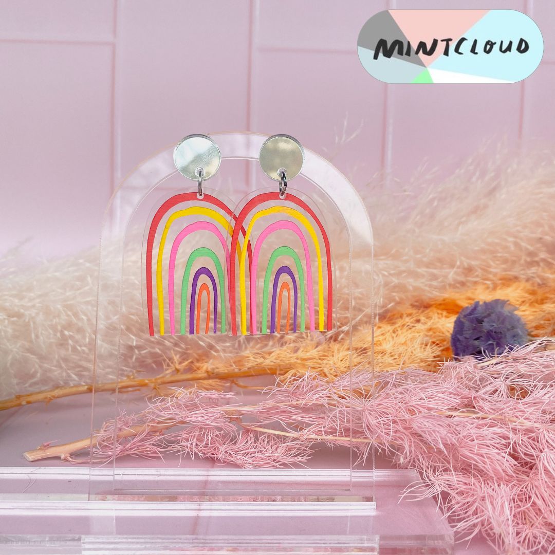Hand Painted Rainbow Dangles - Various Designs From Mintcloud Studio, an online jewellery store based in Adelaide South Australia