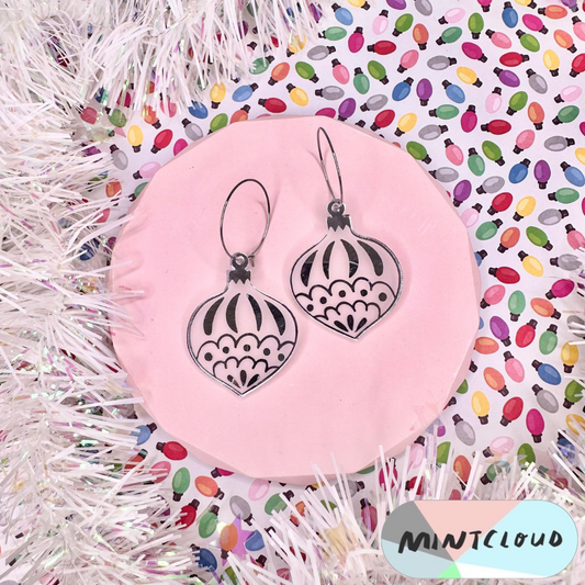 Christmas Earrings - Traditional Bauble Silver Mirror