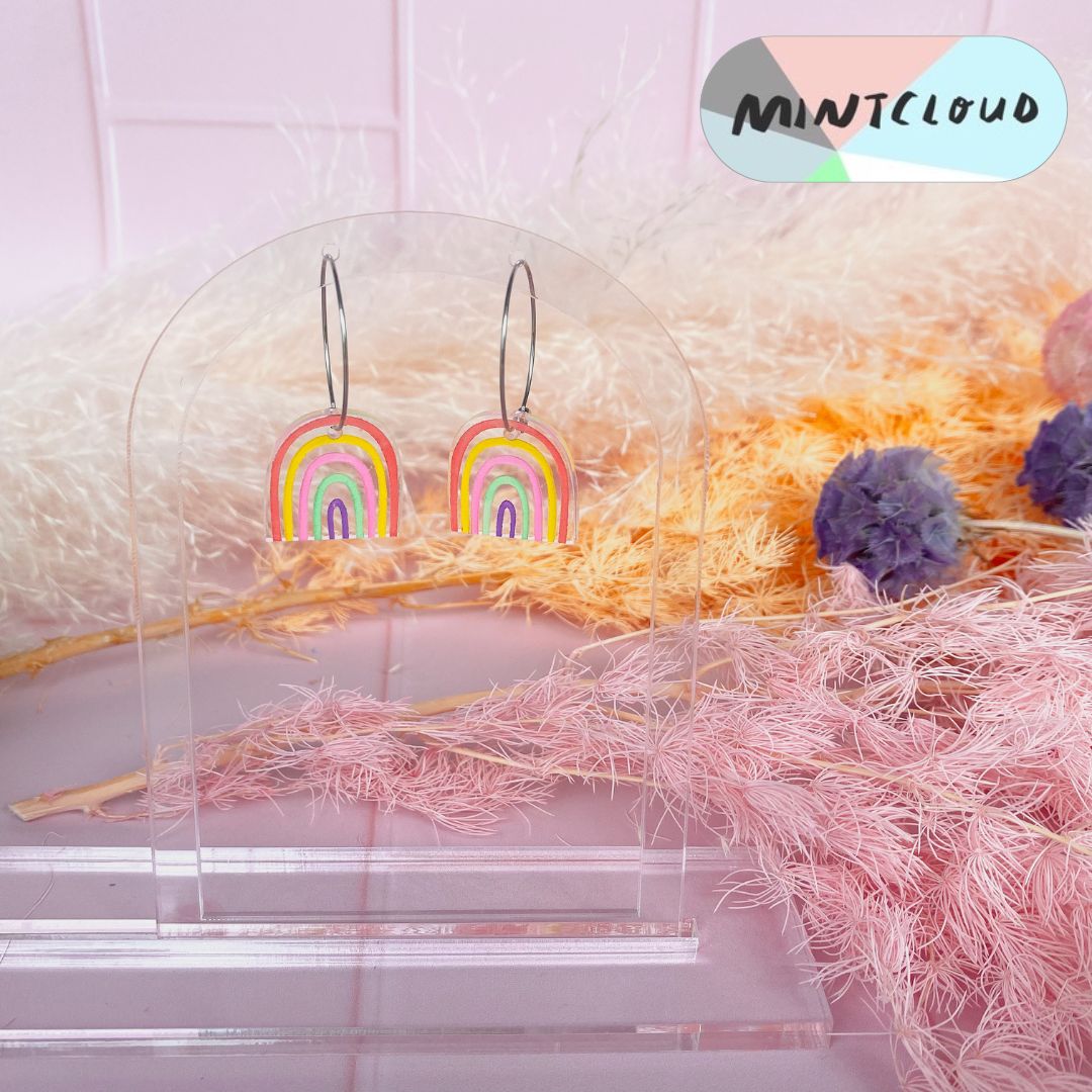 Hand Painted Rainbow Dangles - Various Designs From Mintcloud Studio, an online jewellery store based in Adelaide South Australia