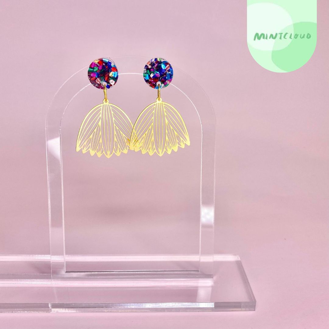 Brass Dangles - Black Disco Flower From Mintcloud Studio, an online jewellery store based in Adelaide South Australia