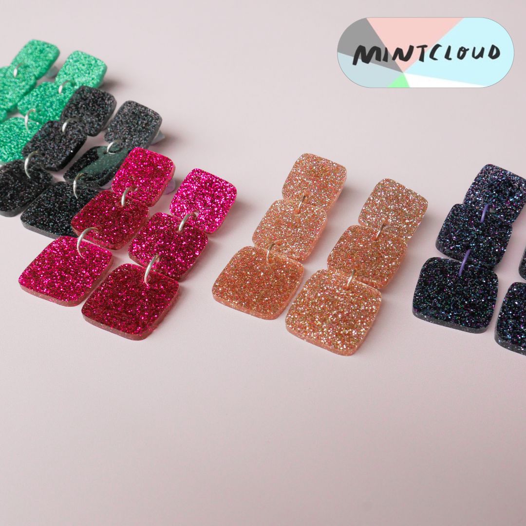 Square Triplets Dangles - Various Colours