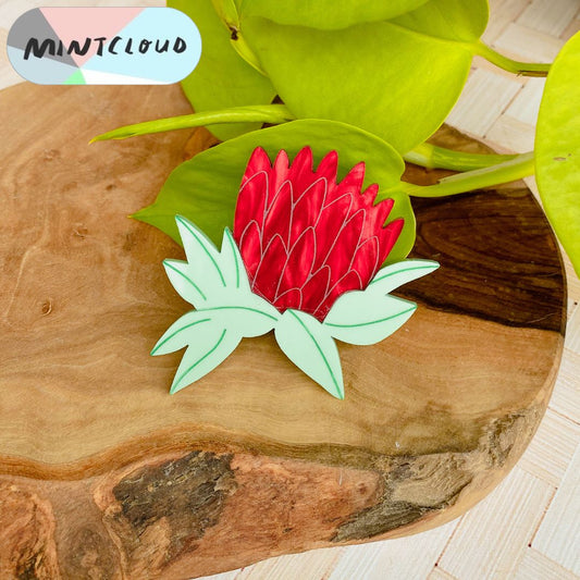 Marble Waratah Brooch From Mintcloud Studio, an online jewellery store based in Adelaide South Australia